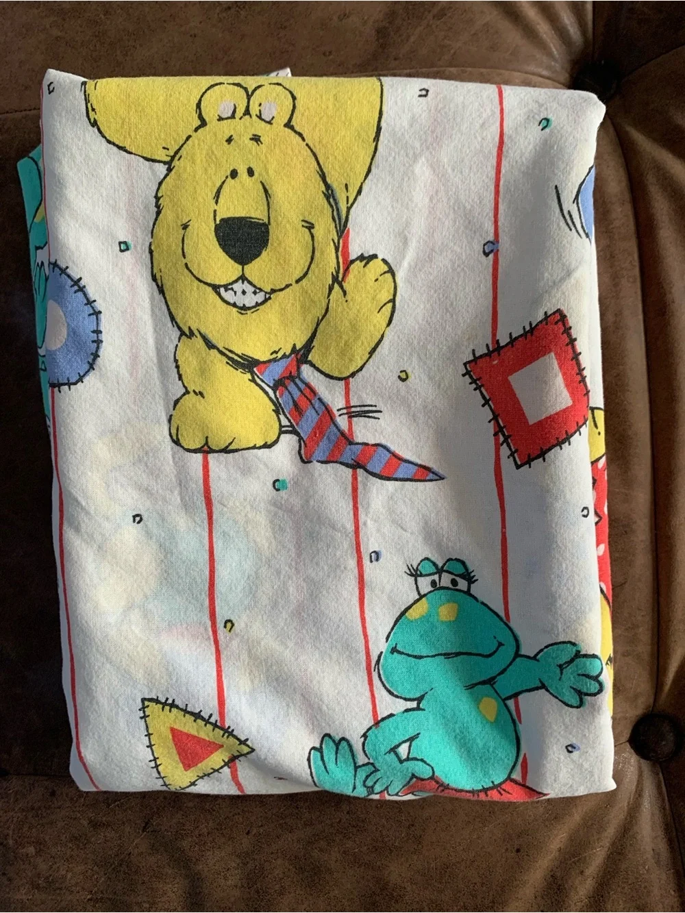 Vintage Franco Duck Alligator Hippo Cat Stripes Geo Pattern Twin Flat Sheet